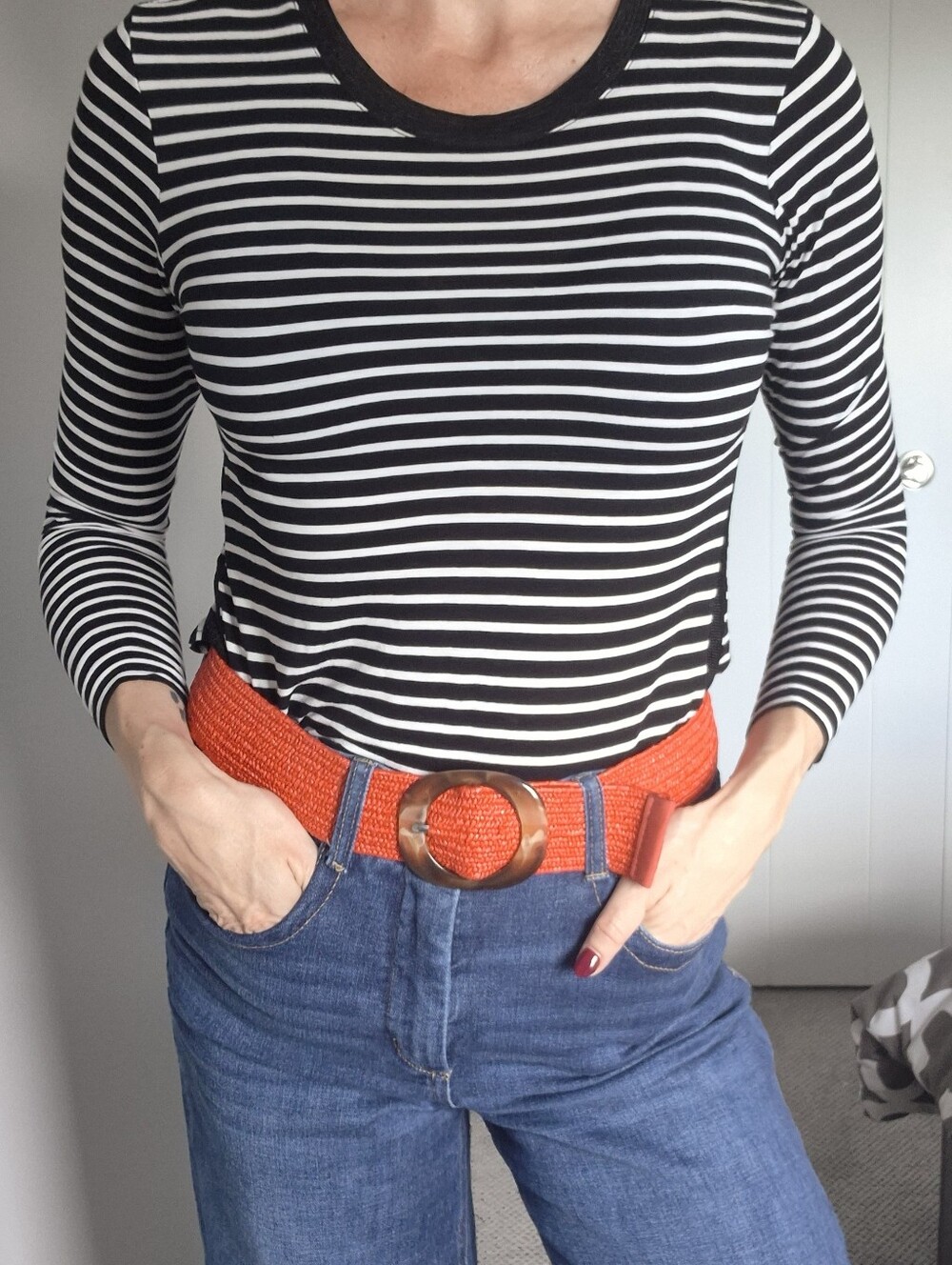 Zara Black and White Striped Crewneck Sweater